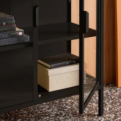 Schrank aus Stahl und gehärtetem Glas, 2 Türen, 80 cm