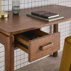 Schreibtisch aus Heveaholz Platte mit Eichenfurnier 1 Schublade