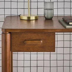 Schreibtisch aus Heveaholz Platte mit Eichenfurnier 1 Schublade