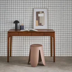 Schreibtisch aus Heveaholz und MDF mit Eschenfurnier 2 Schubladen
