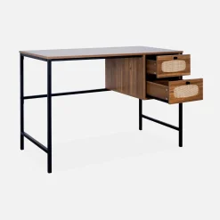 Schreibtisch Holzdekor und Rattan-Geflecht