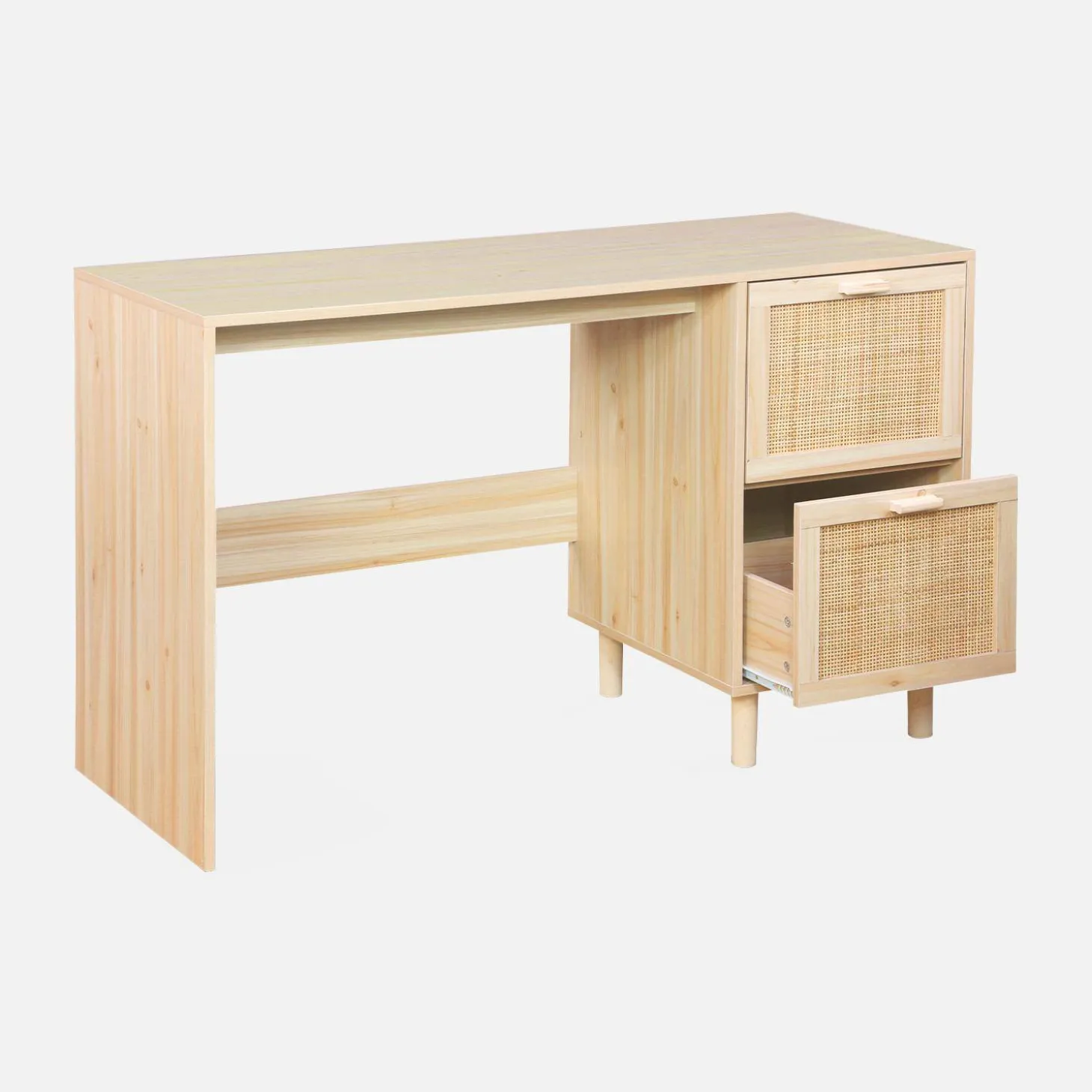 Schreibtisch mit Holzdekor und Rattan-Geflecht