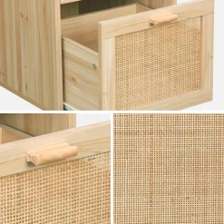 Schreibtisch mit Holzdekor und Rattan-Geflecht