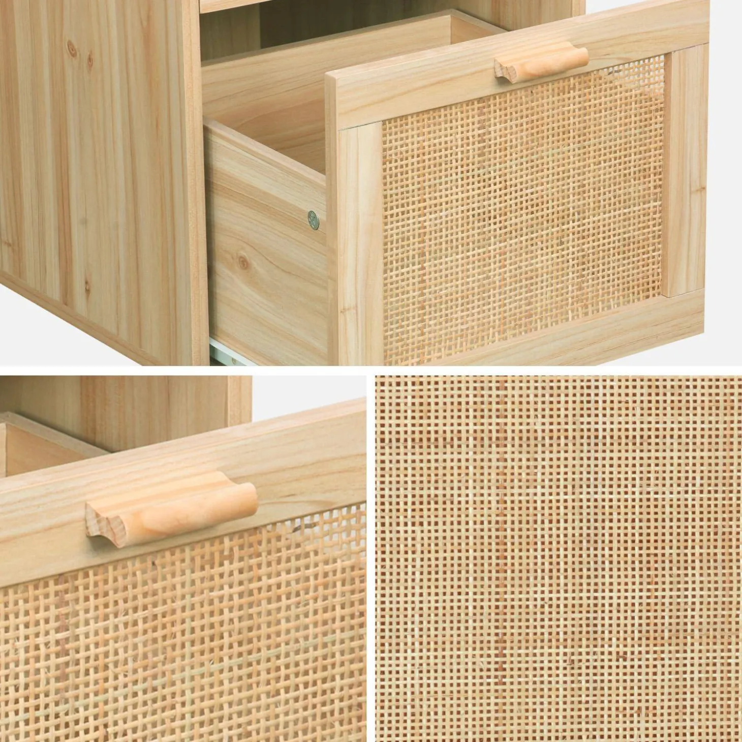 Schreibtisch mit Holzdekor und Rattan-Geflecht
