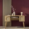 Schreibtisch mit Holzdekor und Rattan-Geflecht, 2 Türen