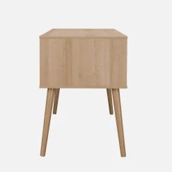 Schreibtisch mit Holzdekor und Rattan-Geflecht, 2 Türen
