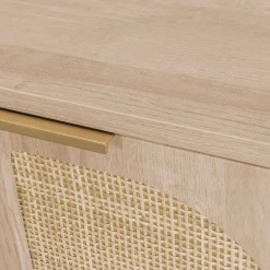 Schreibtisch mit Holzdekor und Rattan-Geflecht, 2 Türen