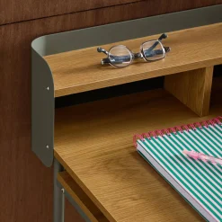 Schreibtisch mit Metall, Holzdekor und 3 Nischen