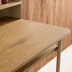 Schreibtisch mit Metall, Holzdekor und 3 Nischen