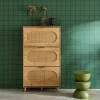 Schuhmöbel mit Holzdekor Rattan-Geflecht und 3 Klappen