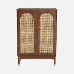 Schuhschrank / kleines Sideboard mit 2 Türen und Rattan-Geflecht