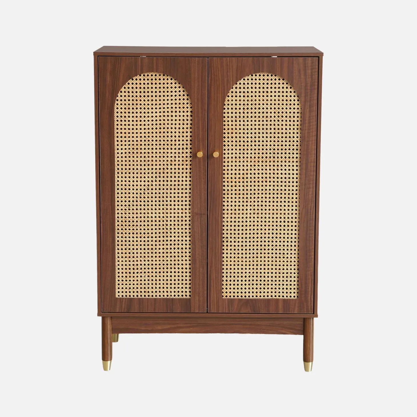 Schuhschrank / kleines Sideboard mit 2 Türen und Rattan-Geflecht