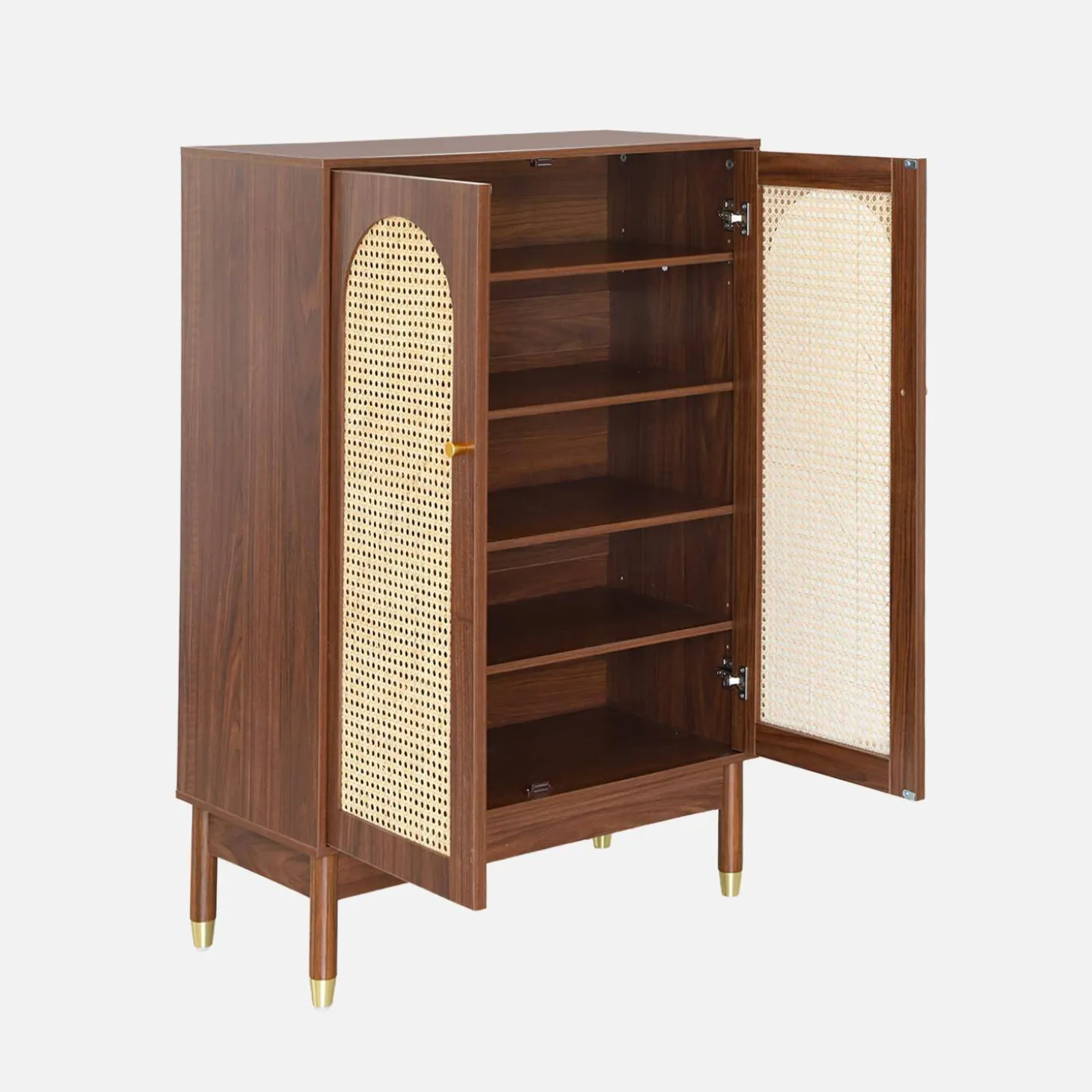 Schuhschrank / kleines Sideboard mit 2 Türen und Rattan-Geflecht