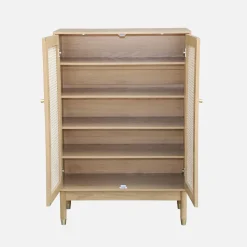 Schuhschrank / kleines Sideboard mit 2 Türen und Rattan-Geflecht