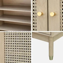 Schuhschrank / kleines Sideboard mit 2 Türen und Rattan-Geflecht