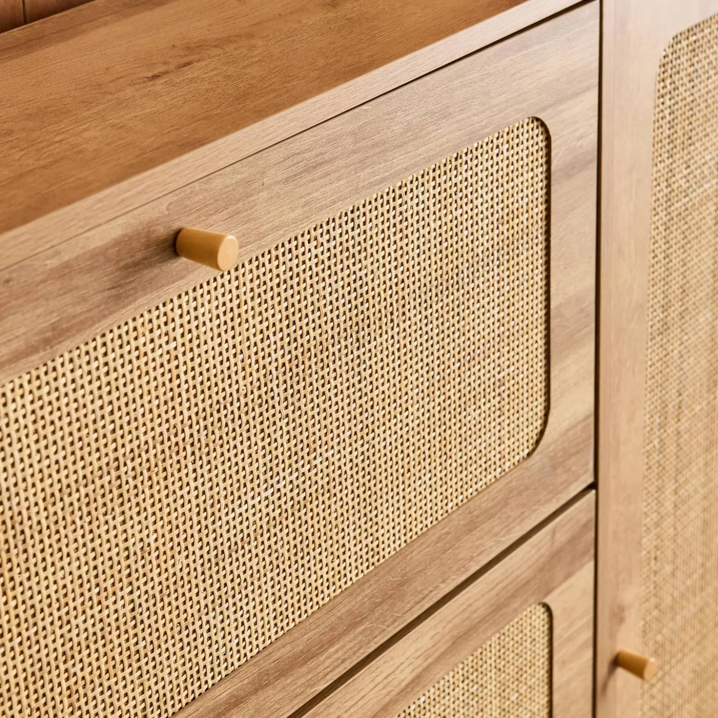 Schuhschrank mit Rattan-Geflecht und 3 Klapptüren