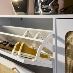 Schuhschrank mit Rattan-Geflecht und 3 Klapptüren