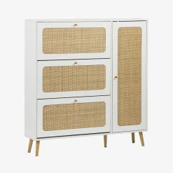 Schuhschrank mit Rattan-Geflecht und 3 Klapptüren