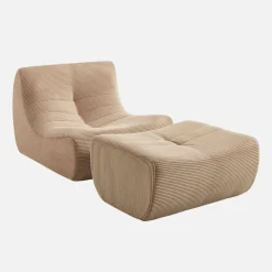Sessel mit Cordbezug und Hocker