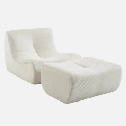 Sessel mit Cordbezug und Hocker