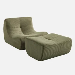 Sessel mit Cordbezug und Hocker