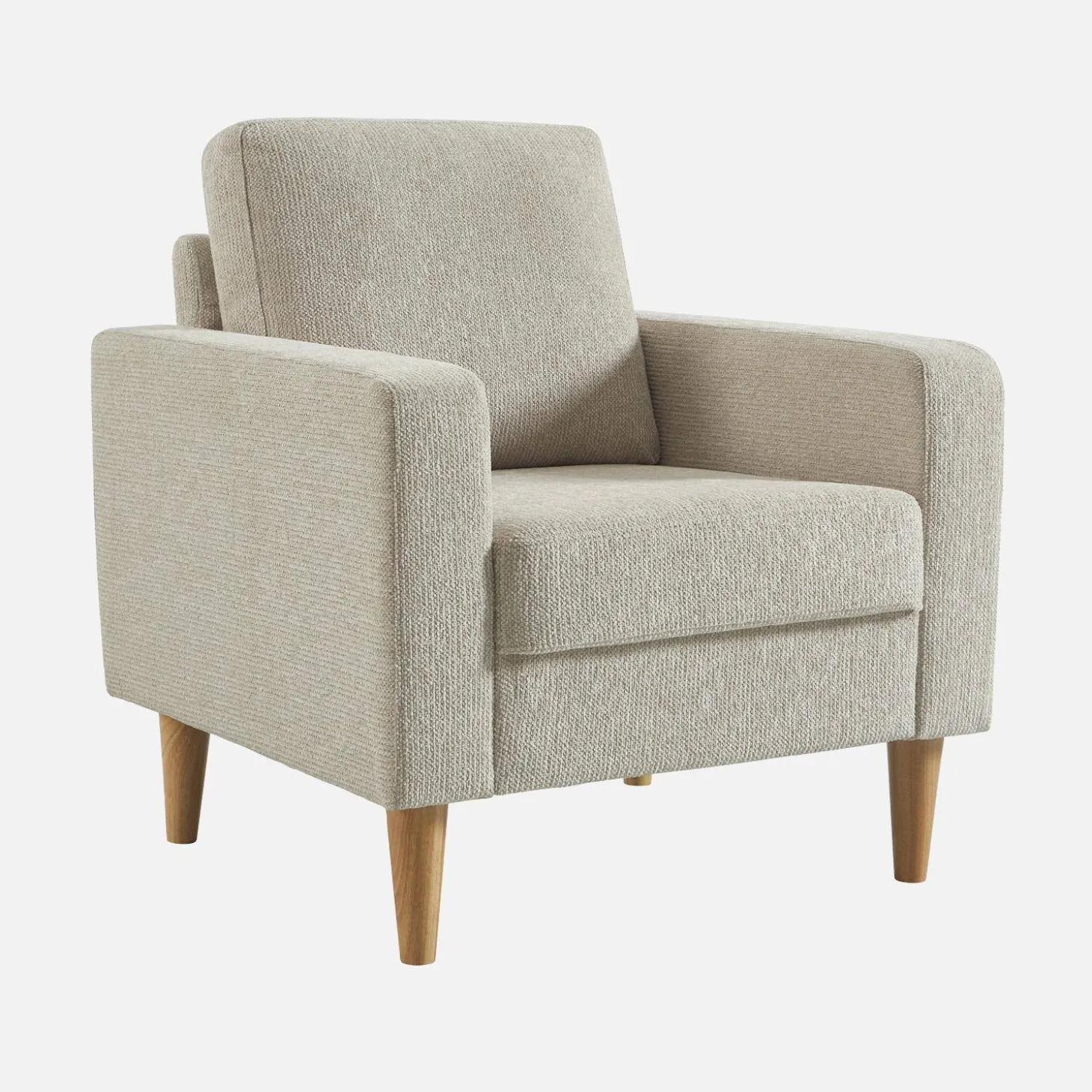 Sessel mit Heveaholz und Chenille-Bezug
