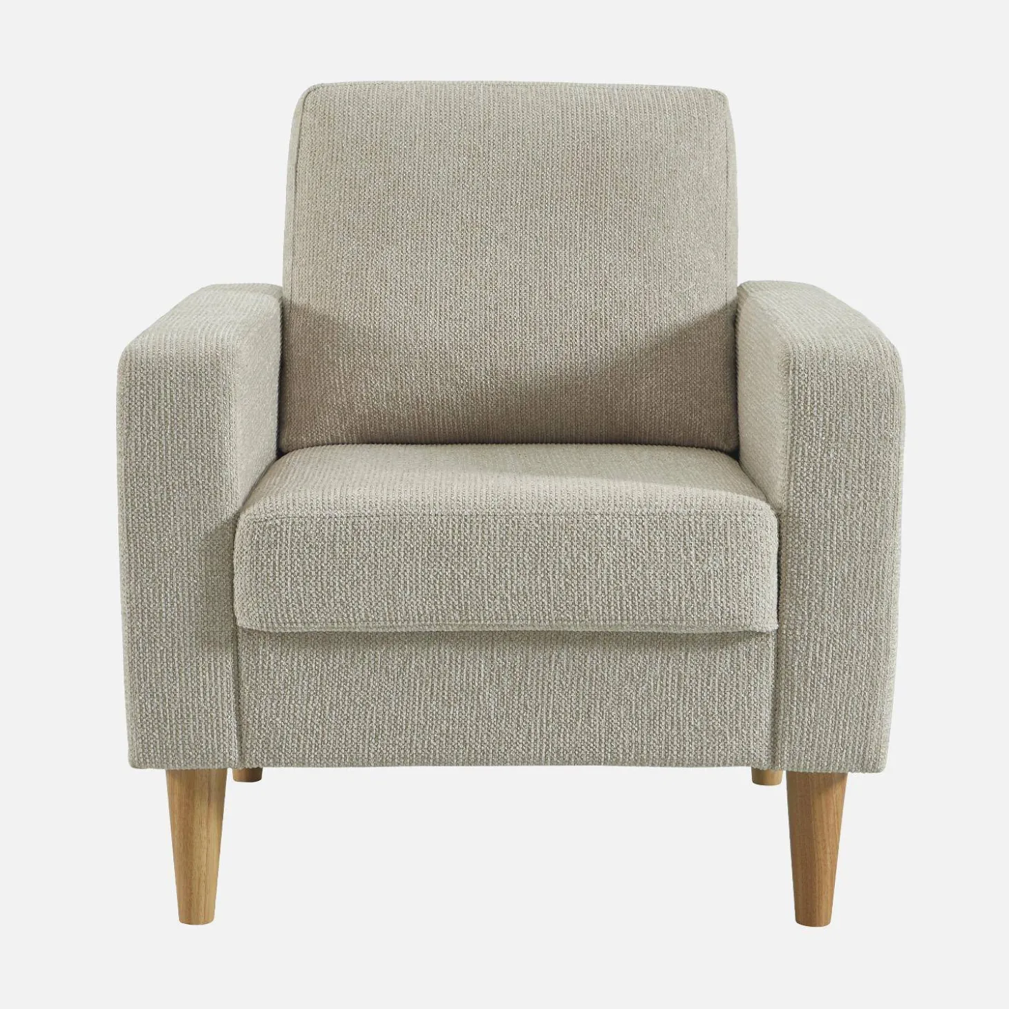Sessel mit Heveaholz und Chenille-Bezug