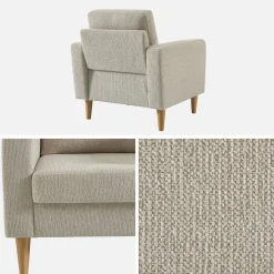 Sessel mit Heveaholz und Chenille-Bezug