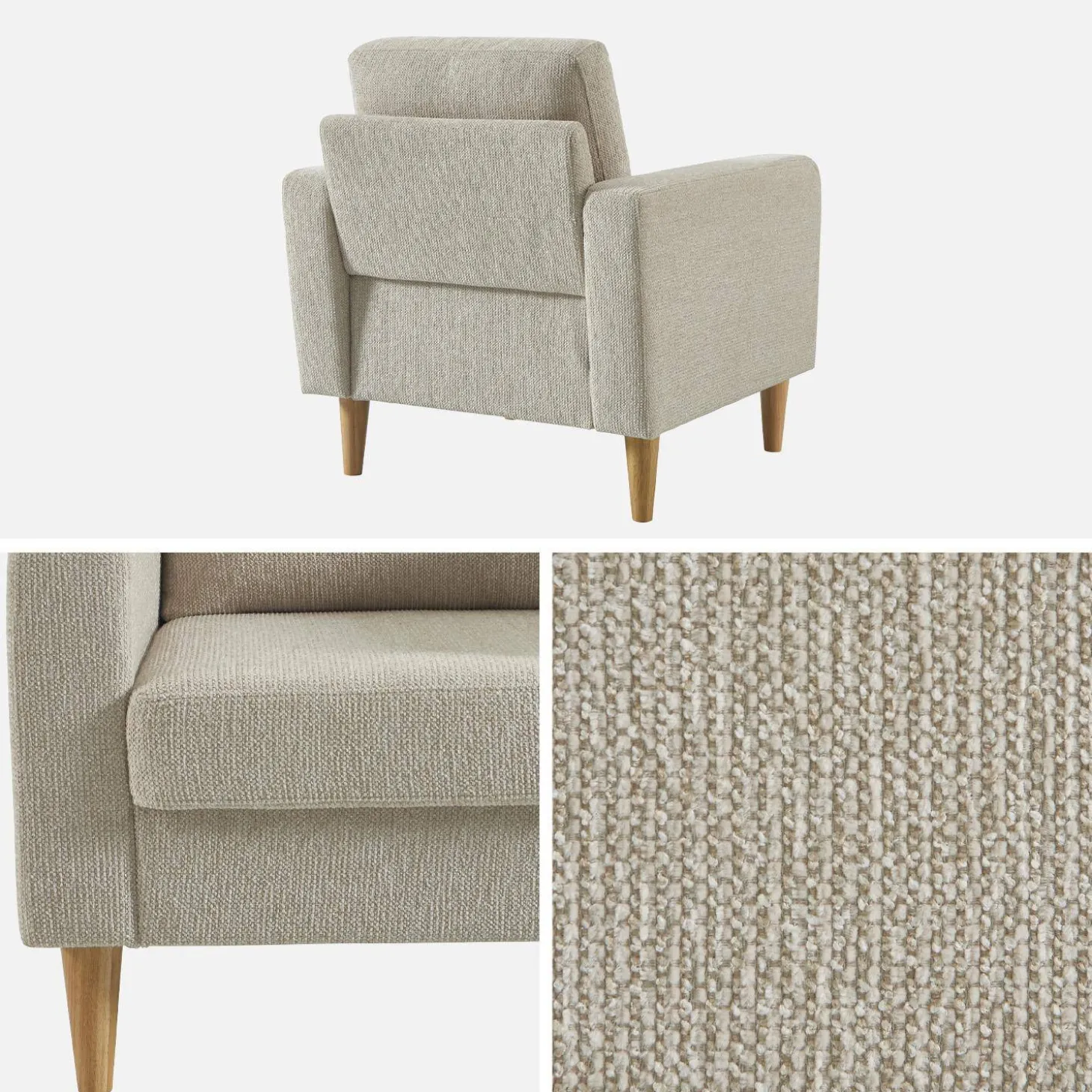 Sessel mit Heveaholz und Chenille-Bezug