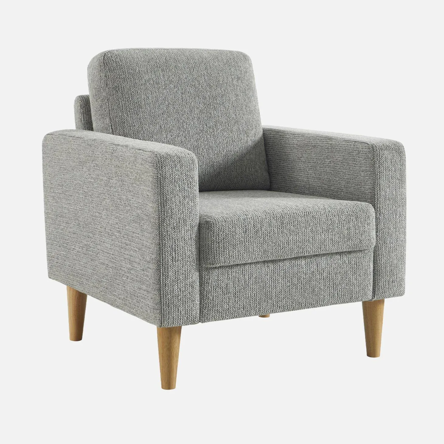 Sessel mit Heveaholz und Chenille-Bezug