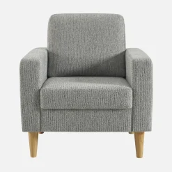 Sessel mit Heveaholz und Chenille-Bezug