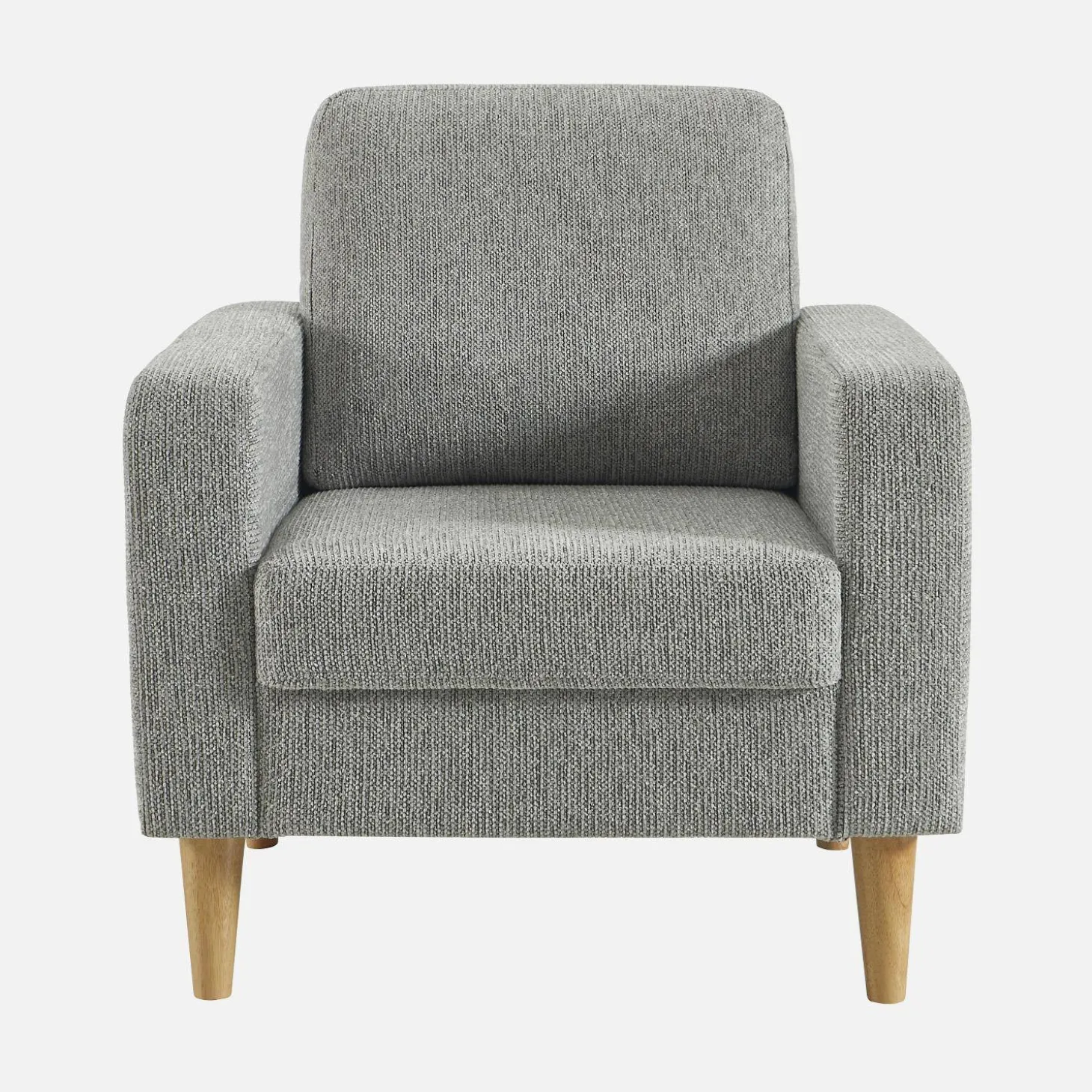 Sessel mit Heveaholz und Chenille-Bezug