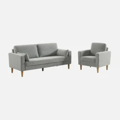 Sessel mit Heveaholz und Chenille-Bezug