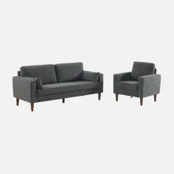 Sessel mit Heveaholz und Chenille-Bezug