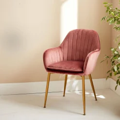 Sessel mit Samtbezug und Metallbeinen