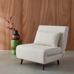 Sessel mit Schlaffunktion, Holzgestell und Chenille-Bezug, 1 Platz