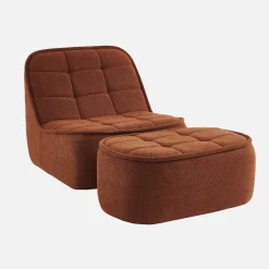 Sessel mit strukturiertem Bouclébezug + Hocker