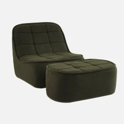 Sessel mit strukturiertem Bouclébezug + Hocker