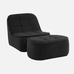 Sessel mit strukturiertem Bouclébezug + Hocker