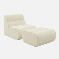 Sessel mit strukturiertem Bouclé-Bezug und Hocker