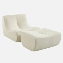 Sessel mit strukturiertem Bouclé-Bezug und Hocker