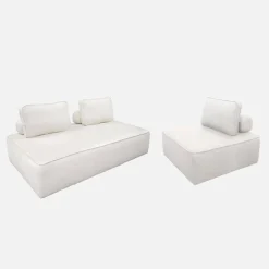 Sessel und 2-Sitzer Sofa mit Bouclé-Bezug für ein modulares Sofa