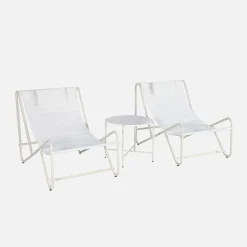 Set aus 2 Liegesesseln mit rundem Tisch aus Stahl