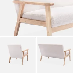 Set Sessel und Sitzbank aus Hevea-Holz mit Bouclé-Bezug