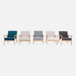 Set Sessel und Sitzbank aus Hevea-Holz mit Bouclé-Bezug