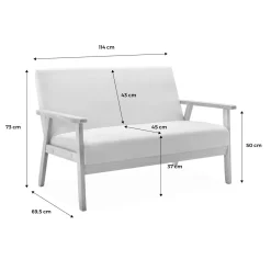 Set Sessel und Sitzbank aus Hevea-Holz mit Bouclé-Bezug