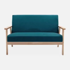 Set Sessel und 3-Sitzer Sitzbank aus Hevea-Holz mit Stoffbezug