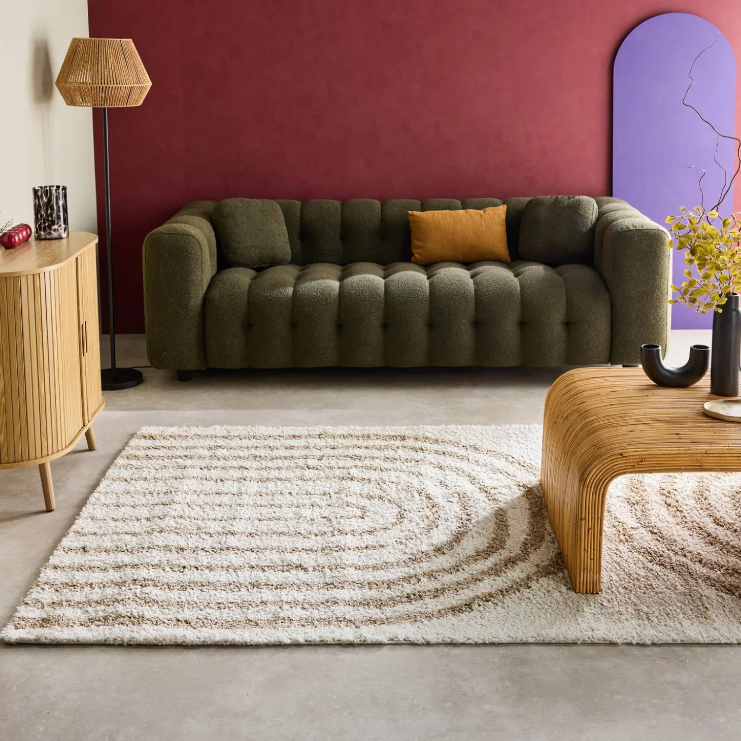 Shaggy-Teppich mit Bogenmuster, beige