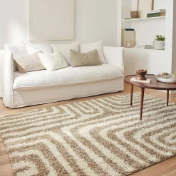 Shaggy-Teppich mit geometrischen Mustern beige