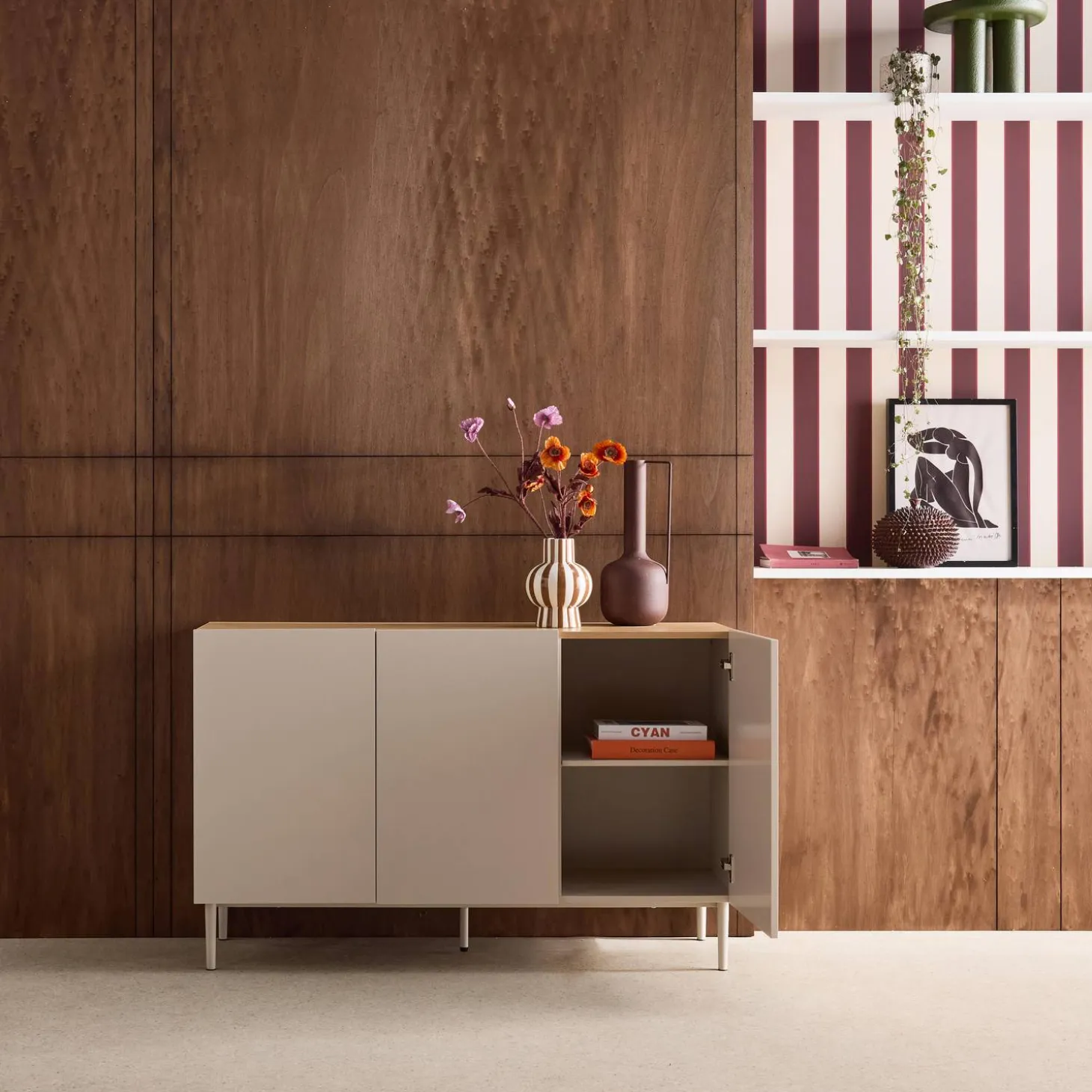 Sideboard aus Metall und Holzdekor, 3 Türen, B 120 cm